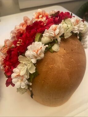 3 Floral Headbands with Red, Peach/Orange & White/Yellow flowers on metal bands